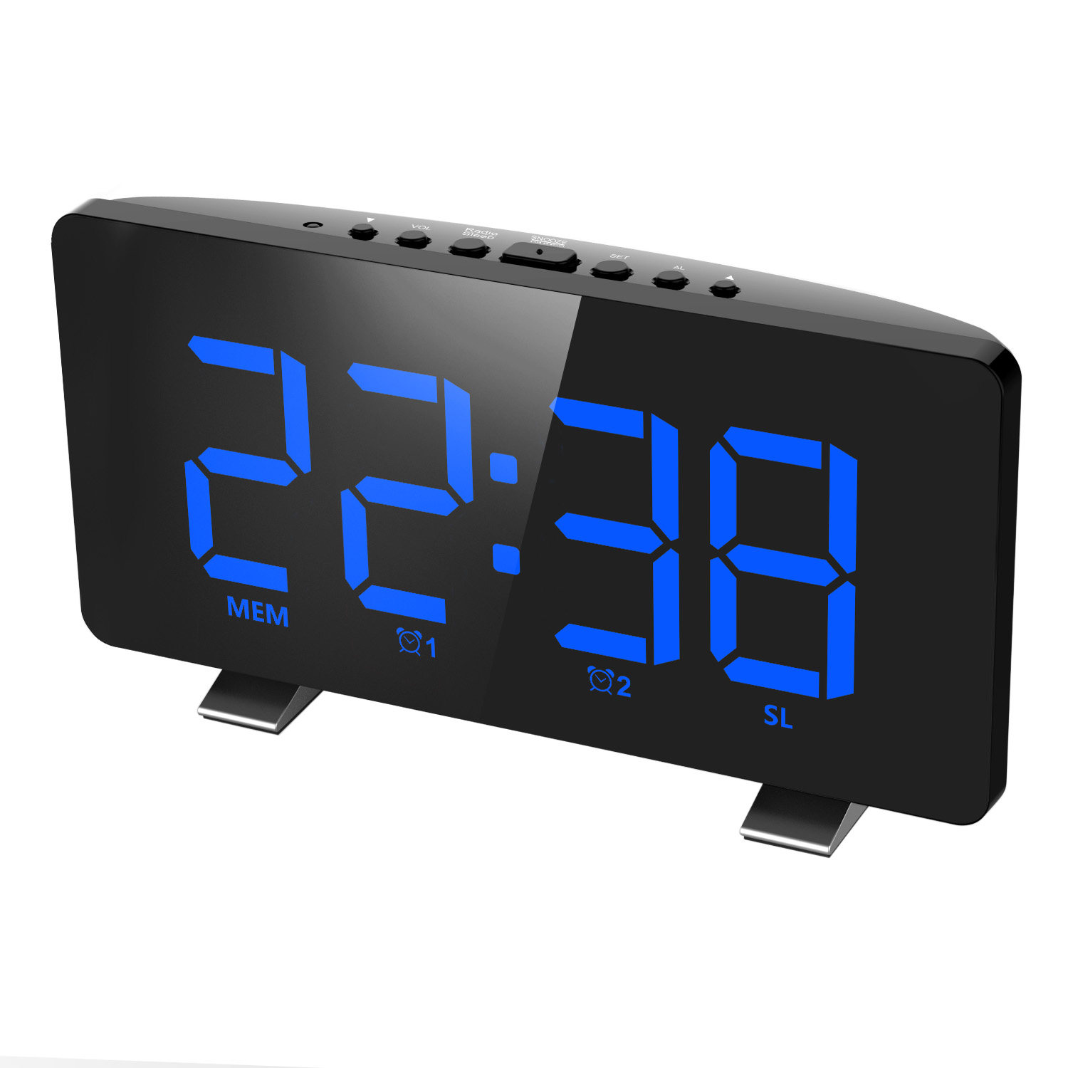 ELEGIANT FM Radio Alarm Clock Auto-Brightness Dimming Rechargeable Dual ...